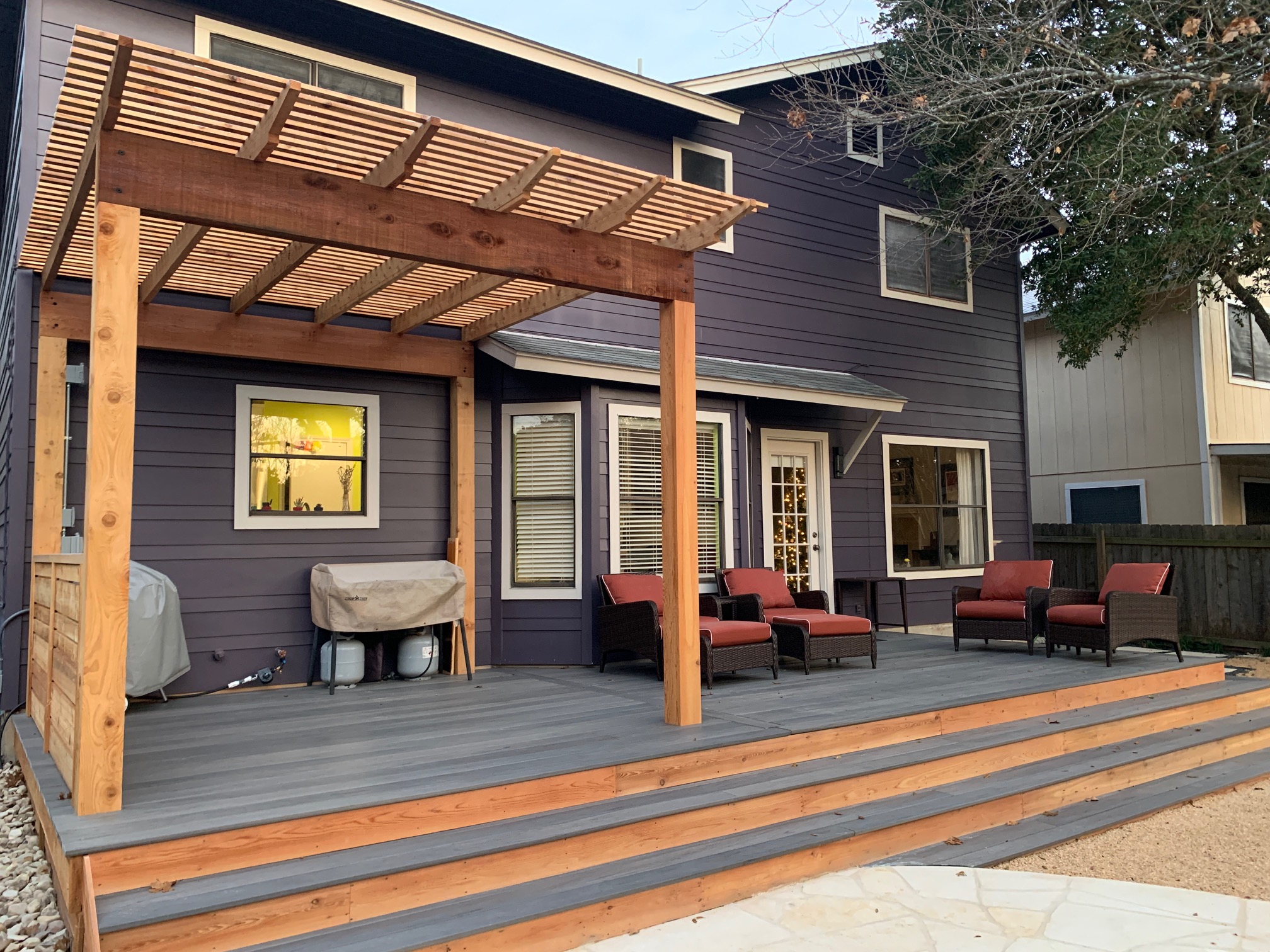 Custom deck building in Austin with pergola